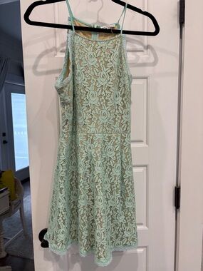 Dainty Hooligan Mint Lace Spaghetti-Strap Mini Dress